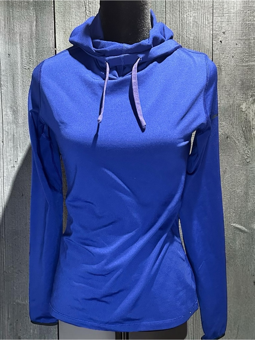 Nike Pro Dri-FIT Fitted Lightweight Hoodie Royal Blue Women’s Large L Thumbholes